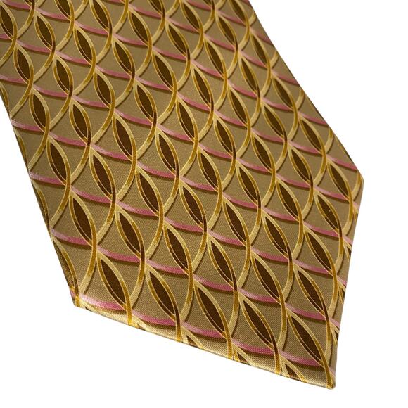 LANVIN "Paris" Gold & Pink Geometric Print 100% Silk, Made in France - Picture 3 of 14